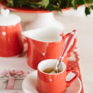 Chávena Vermelha Detalhe Coração com Pires