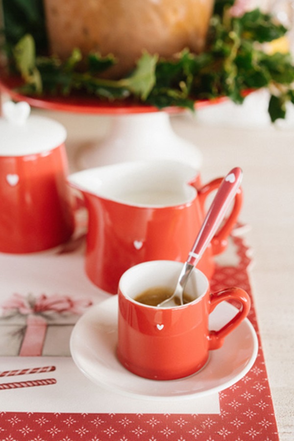 Chávena Vermelha Detalhe Coração com Pires