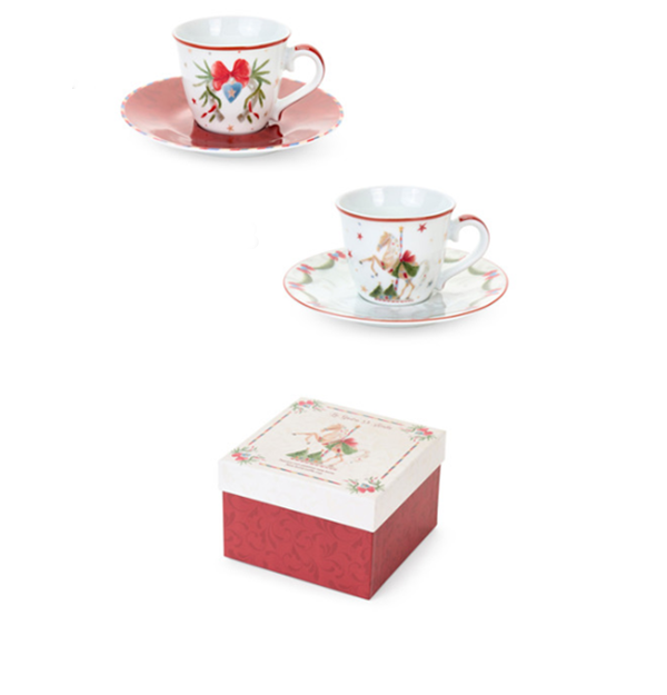 Conjunto de Duas Chávenas de Café com Pires e Caixa