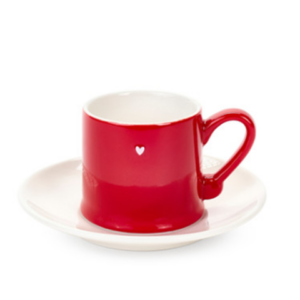 Chávena Vermelha Detalhe Coração com Pires