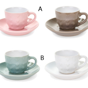 Conjunto de 6 Chávenas  de Café com Pires - Corações em Relevo