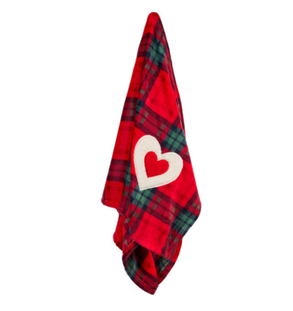 Manta Xadrez de Natal com Coração (130 x 160 cm)