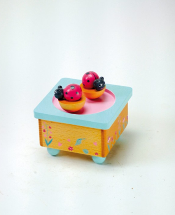 Caixa de Música de Madeira com Joaninhas Dançantes