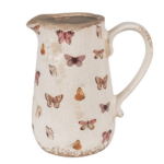 Jarro Decorativo em Cerâmica Bege e Rosa com Borboletas
