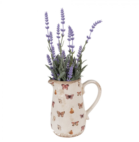 Jarro Decorativo em Cerâmica Bege e Rosa com Borboletas