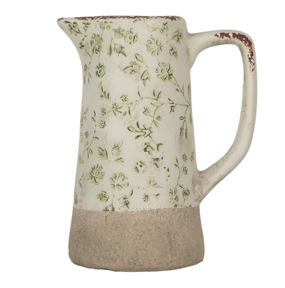 Jarro Decorativo em Cerâmica Cinza com Flores – 16×12×18 cm Jarro Decorativo em Cerâmica Verde e Bege com Flores