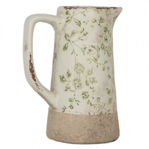 Jarro Decorativo em Cerâmica Verde e Bege com Flores