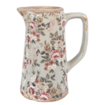 Jarro Decorativo em Cerâmica Cinza com Flores – 16×11×20 cm