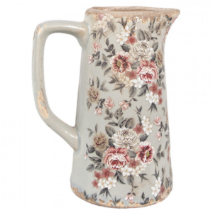 Jarro Decorativo em Cerâmica Cinza com Flores – 16×11×20 cm