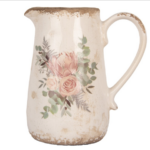 Jarro Decorativo em Cerâmica Bege com Flores – 17×12×18 cm