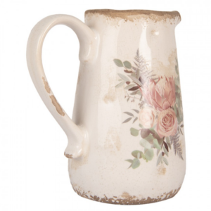 Jarro Decorativo em Cerâmica Bege com Flores – 17×12×18 cm