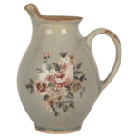 Jarro Decorativo em Cerâmica Cinza com Flores – 16×12×18 cm