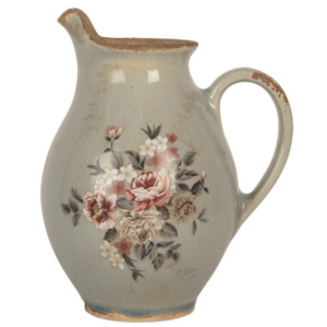 Jarro Decorativo em Cerâmica Cinza com Flores – 16×12×18 cm