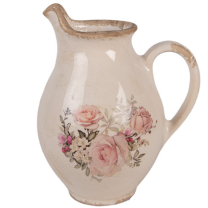 Jarra decorativa bege com flores