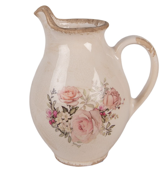 Jarra decorativa bege com flores