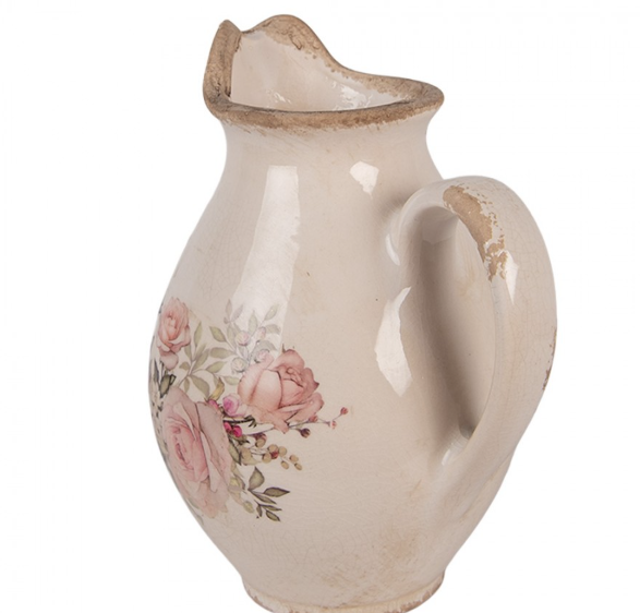 Jarra decorativa bege com flores