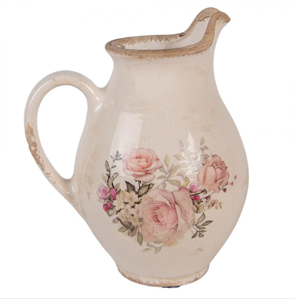 Jarra decorativa bege com flores