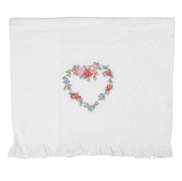 Pano Turco em Algodão com Coração Florido 40 x 66 cm