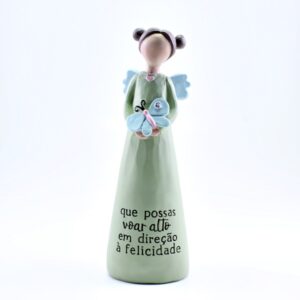 Anjo com Mensagem "que possas voar alto em direção à felicidade"