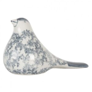 Pássaro Decorativo em Cerâmica Branca e Azul (25x11x13 cm)