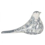 Pássaro Decorativo em Cerâmica Branca e Azul (25x11x13 cm)