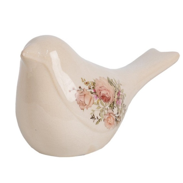 Pássaro Decorativo em Cerâmica Bege (22x9x12 cm)