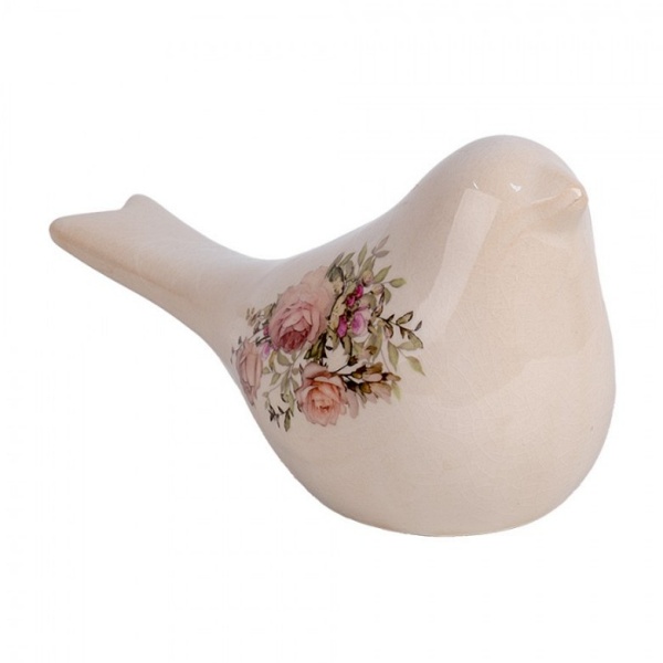 Pássaro Decorativo em Cerâmica Bege (22x9x12 cm)