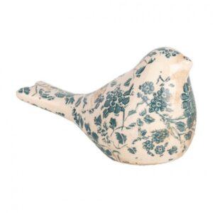 Pássaro Decorativo em Cerâmica com Florido Campestre