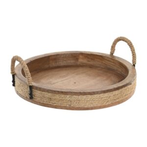 Bandeja Decorativa Redonda em Madeira e Corda