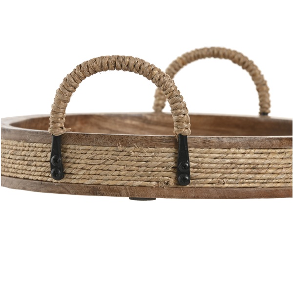 Bandeja Decorativa Redonda em Madeira e Corda