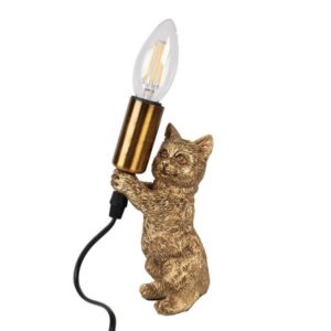 Candeeiro de Mesa Dourado em forma de Gato