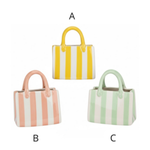 Jarras de Cerâmica “Bolsa” – Riscas Rosa, Verde e Amarela