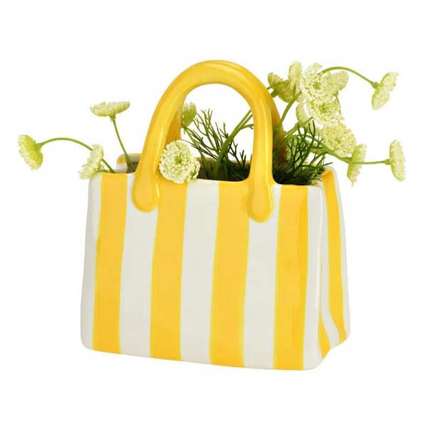 Jarras de Cerâmica “Bolsa” – Riscas Rosa, Verde e Amarela