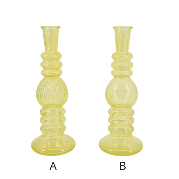 Solitário/ Castiçal de Vidro Amarelo 23 cm