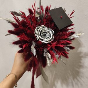 Bouquet Finalistas Flores Preservadas- Bordô e Prateado