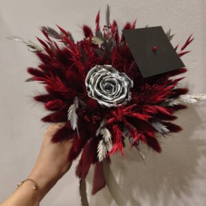 Bouquet Finalistas Flores Preservadas- Bordô e Prateado